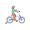 Cute teen or pre-teen girl ride a 4 wheel bike in a helmet, doing sport summer activities. Smiling happy girl on a