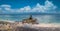 Cute Temple on the Shore by the Sea on Nusa Penida with Dramatic Clouds above Bali, Indonesia