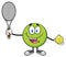 Cute Tennis Ball Player Cartoon Character Holding A Tennis Ball And Racket