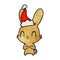 cute textured cartoon of a rabbit wearing santa hat