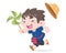 Cute Thai farmer running with leaf windmill vector illustration