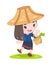 Cute Thai farmer woman walking relaxedly illustration