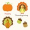 Cute Thanksgiving elements as retro fabric applique in traditional colors