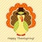 Cute Thanksgiving turkey as retro fabric applique in traditional colors