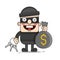 Cute Thief Character. Vector Cartoon Illustration. Bandit With Bag. Robber In Mask