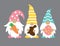 Cute Three Easter Gnomes with Easter egg, Carrot, and Chocolate Bunny