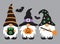 Cute Three Halloween Wizard Gnomes Vector Illustration