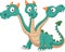 Cute three headed dragon cartoon