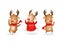 Cute three Reindeer celebrate winter holidays happy expression - they jumping up - vector illustration isolated on transparent bac