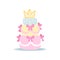 Cute three-tiered birthday cake in girlish style on white