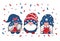 Cute Three trio Gnome Independence day, 4th of July, Gnome Patriotic in Red and Blue cartoon illustration doodle clipart