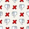 Cute thumbs down hand symbol seamless vector pattern. Hand drawn expression gesture for simple stylized sign. Hand