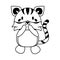 Cute tiger animal cartoon in black and white