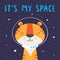 Cute tiger astronaut in space, vector illustration