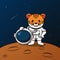 Cute tiger astronaut standing on the moon