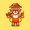 cute tiger in beach hat with Swim rings carrying watermelon and drink