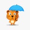 Cute tiger carrying an umbrella