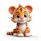 Cute Tiger Cartoon: 3d Clay Render On White Background