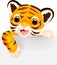 Cute tiger cartoon with blank sign