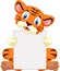 Cute tiger cartoon holding blank sign