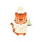 Cute tiger in chef uniform holding delicious drink, cartoon animal character cooking vector Illustration on a white