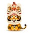 Cute tiger with Chinese New Year Lion Dance Head. Isolated