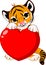 Cute tiger cub holding heart