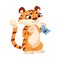 Cute Tiger Cub with Striped Orange Fur Playing with Butterfly Vector Illustration