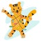 Cute tiger cub teases and shows thumbs up. Vector illustration isolated Emoji character cartoon tiger cub emoticon