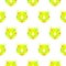 Cute tiger heads on white seamless background. Fabric green neon design for kids clothing.