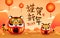 Cute tiger on oriental festive theme background. Happy Chinese New Year 2022. Year of the tiger. Translation- title Happy New Ye