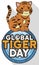 Cute Tiger Over Button Promoting Global Tiger Day, Vector Illustration