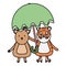 Cute tiger and reindeer with umbrella childish characters