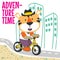 Cute tiger riding a bicycle. Trendy children graphic. Vector illustration. T-Shirt Design for children. Design elements for kids