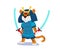 Cute tiger samurai in blue armor with swords. Cartoon defender of the new year. Traditional holiday symbol. Vector