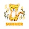 Cute tiger summer slogan. Africa animals vector.