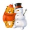 cute tiger the symbol of 2022 with snowman, warm winter hugs, children's illustration with cartoon characters