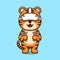 Cute tiger using virtual reality headset cartoon icon illustration