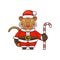 cute tiger â€‹â€‹wearing santa costume holding candy cane for christmas