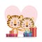 Cute tigers cartoons with gifts vector design