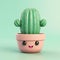 Cute Tiny Cactus Emoji In 3d Clay Render
