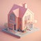 cute tiny isometric two storey house with terrace with Generative AI