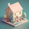 cute tiny isometric two storey house with terrace with Generative AI