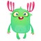 Cute tiny monster baby with pink horns and smile. Vector isolated