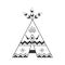 Cute tipi illustration on white with feathers and indian ornaments. Vector wigwam boho style