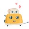 Cute toaster and toasts. Kawaii breakfast. Funny character of toaster with bread on isolated background