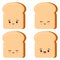 Cute toasts bread kawaii cartoon styly set isolated on white background.