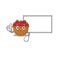 Cute tomato basket cartoon character Thumbs up bring a white board