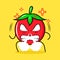 cute tomato character with angry expression. nose blowing smoke, eyes bulging and grinning