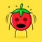 cute tomato character with dizzy expression and rolling eyes